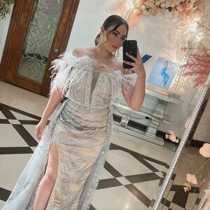 White Ruffled Off-Shoulder Gown